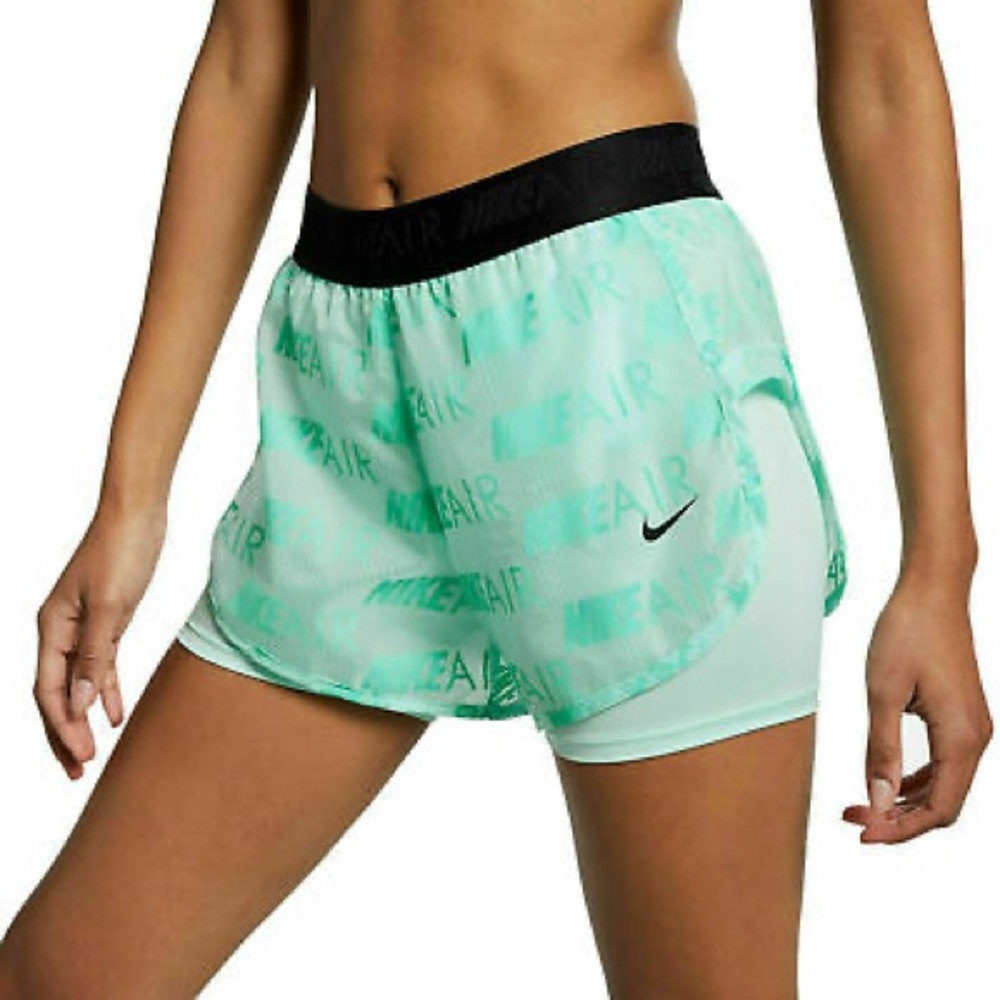 Nike Air Womens 2 in 1 Running Gym Shorts MINT Green Size Small - Picture 1 of 15